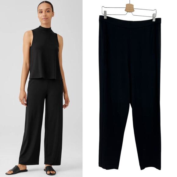 Eileen Fisher Stretch Jersey Knit Straight Pant Easy Fit Ankle Black Size Medium - Picture 1 of 10